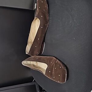 Brown velvet rhinestone flat
